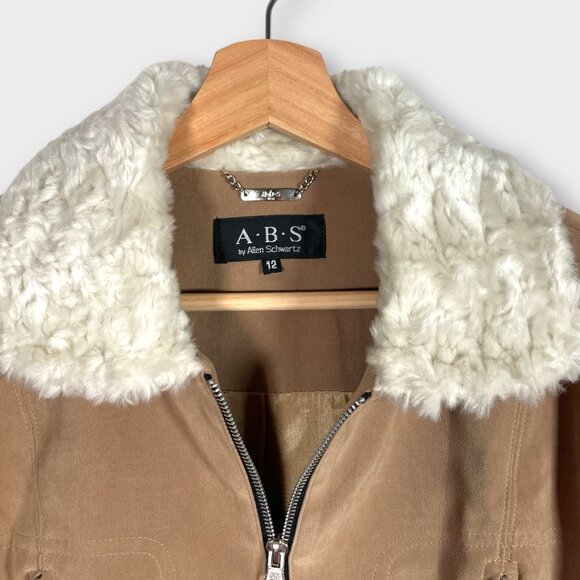 ABS by Allen Schwartz Jacket 12 Faux Fur Trim Tan Camel Fully Lined EUC - Picture 4 of 8